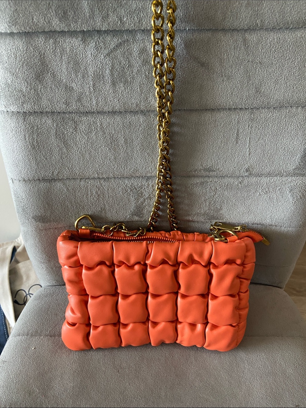 Zara Orange Quilted Chain Crossbody Bag